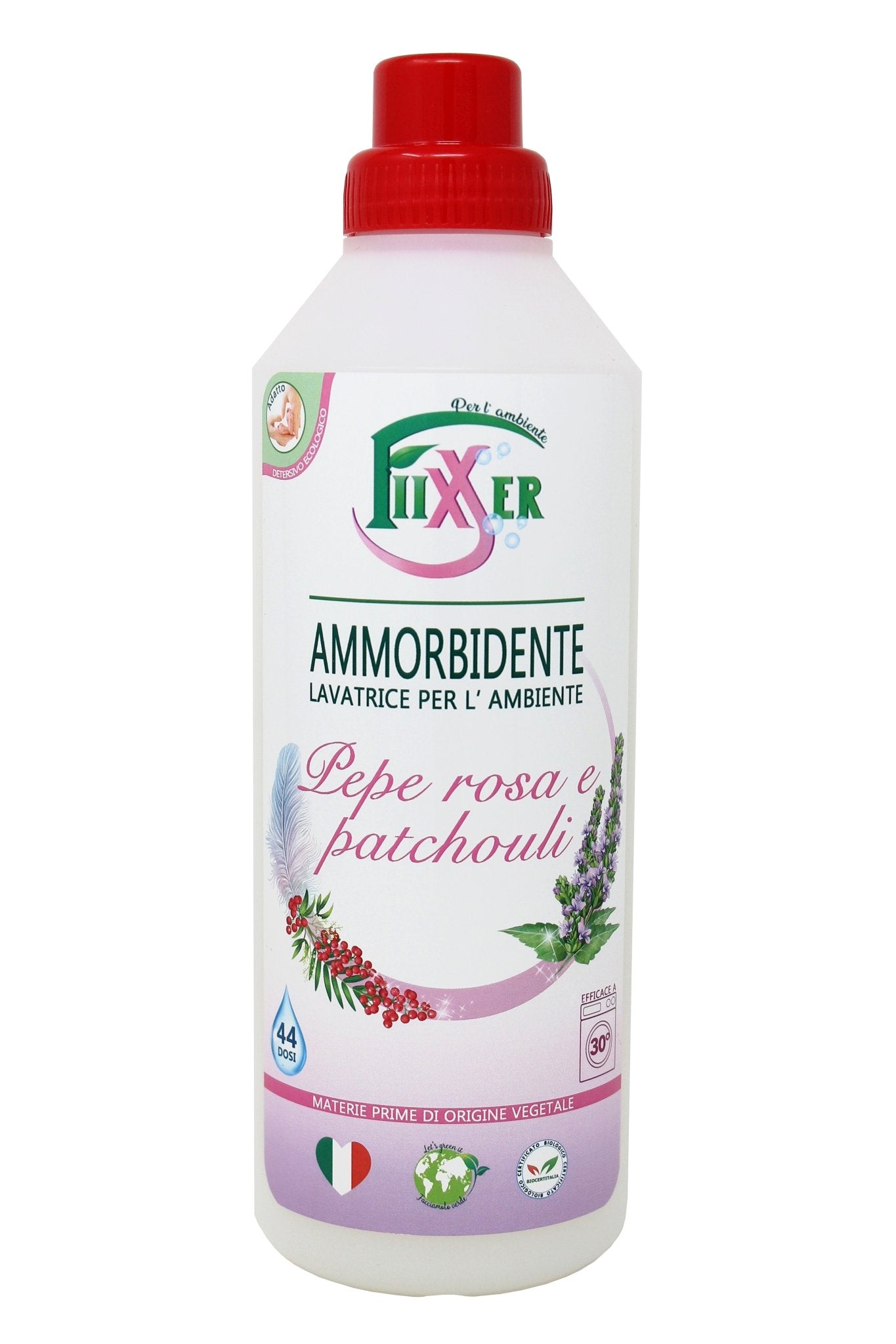 Ammorbidente lavatrice Pepe Rosa Patchouli Fiixxer detersivo concentrato ecologico ipoallergenico biologico salute profumato