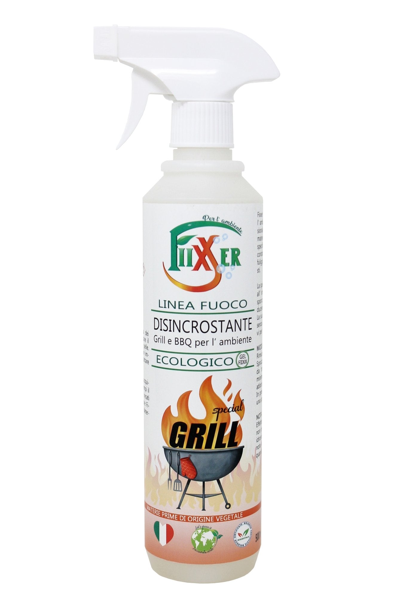 Disincrostante sgrassatore Grill e BBQ Fiixxer è un detergente ecologico biologico no tossico grigliate carne pesce verdure