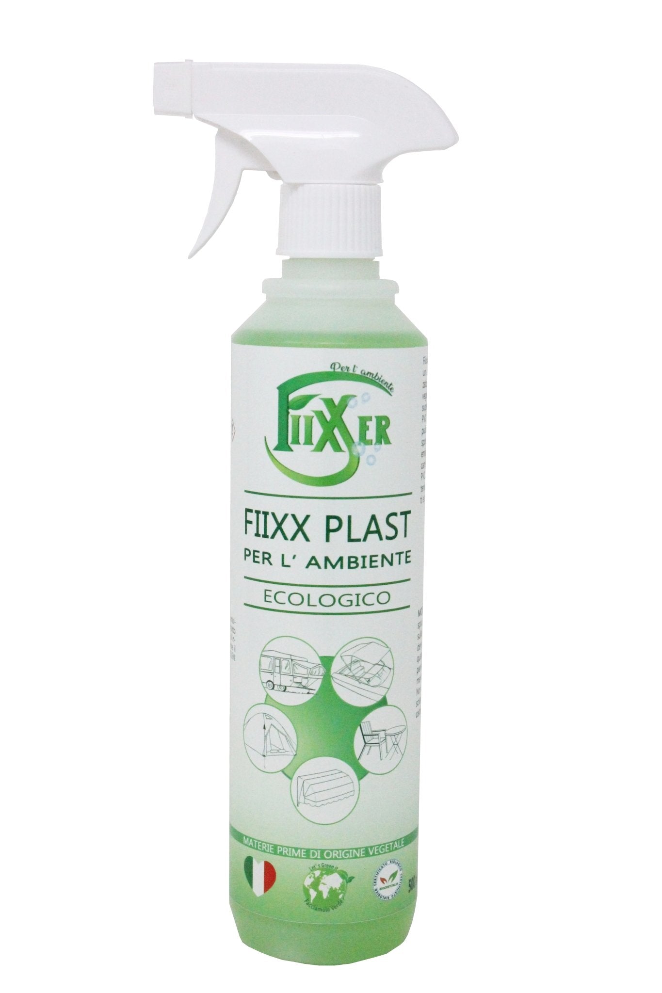 Detergente sgrassatore Fiixx Plast Fiixxer superfici plastica polietilene pvc plexiglass tessuti impermeabili resina alberi