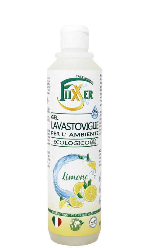 Gel lavastoviglie Limone Fiixxer detersivo ecologico biologico ipoallergenico sgrassa piatti bicchieri pentole profuma