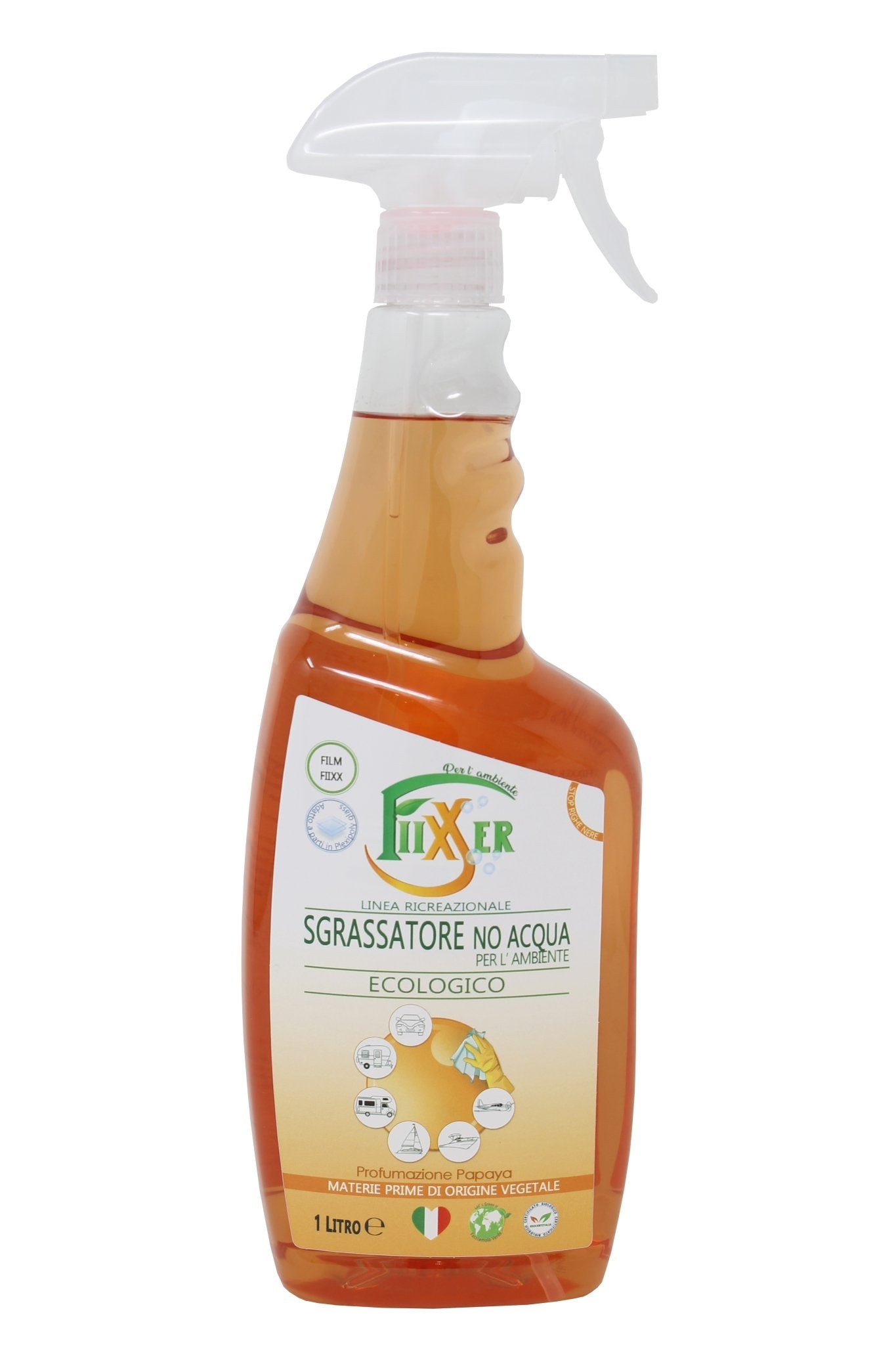 Sgrassatore no acqua papaya Fiixxer ecologico biologico pulisce senza acqua camper auto barca caravan protegge lucida