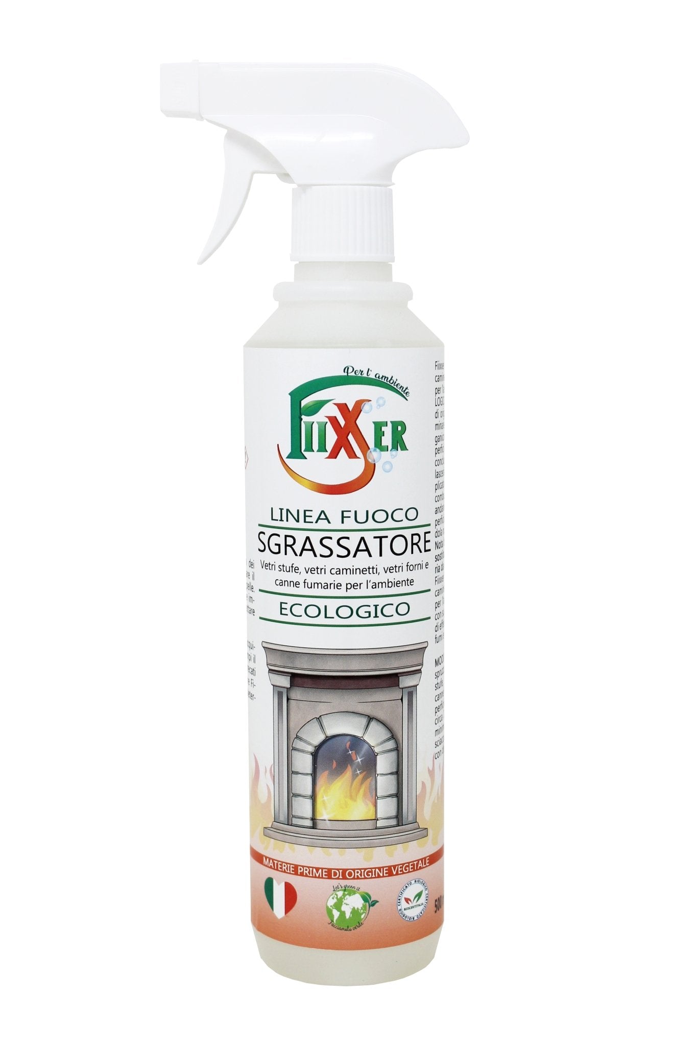 Sgrassatore vetri stufe vetri caminetti vetri forni Fiixxer ecologico biologico elimina fuliggine grassi cotture non tossico